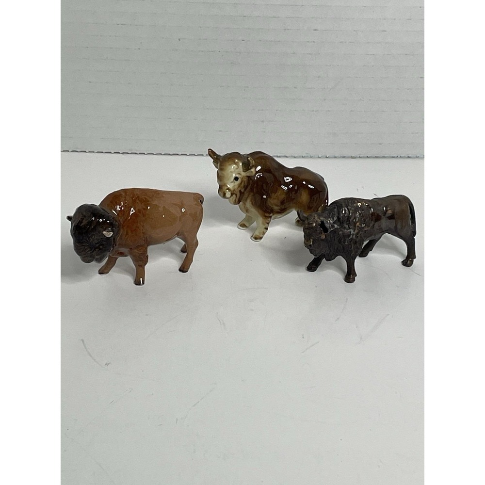 American Bison Buffalo Calf Miniature Figurine 2 Porcelain One Metal Brass? READ